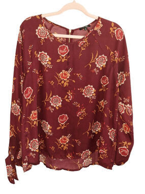 PAPERMOON Burgundy Floral cottagecore flowy officecore secretary Blouse XL